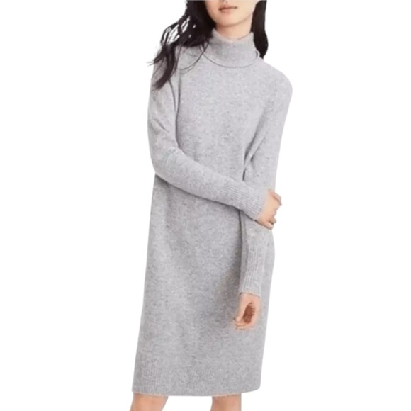 J. Crew Wool Alpaca Blend Heathered Gray Turtleneck Sweater Dress M Minimalist - Picture 1 of 8